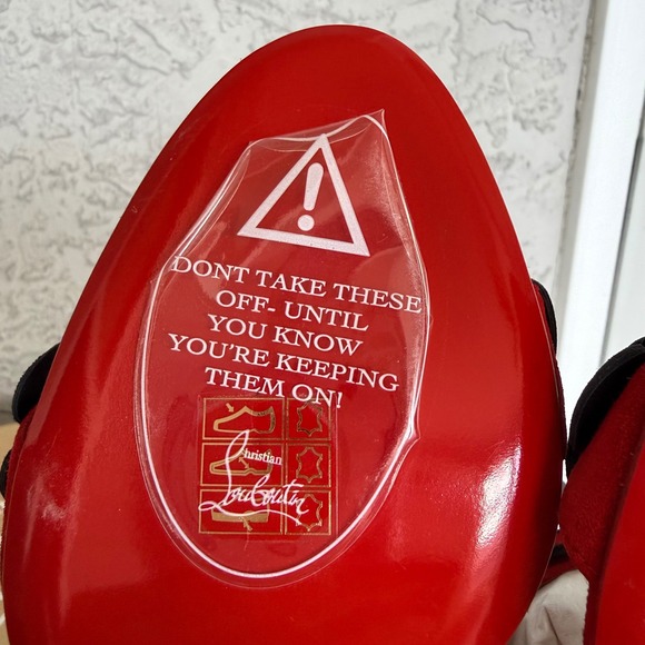 Christian Louboutin Tres Pansy 85 Suede Sandals Womens 42 Red Black Brand NEW - Picture 9 of 12